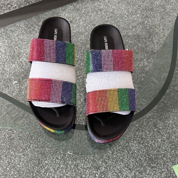 Cape Robbin Shoes - Cape Robbin Multicolor Rhinestone Slide Sandals